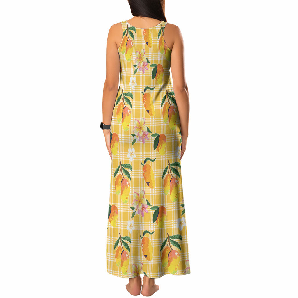 Aloha Hawaii Palaka Print Mango Plumeria Tank Maxi Dress Fresh Lemon LT7 - Polynesian Pride