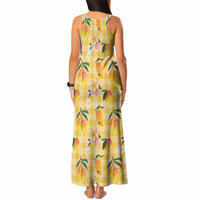 Aloha Hawaii Palaka Print Mango Plumeria Tank Maxi Dress Fresh Lemon LT7 - Polynesian Pride