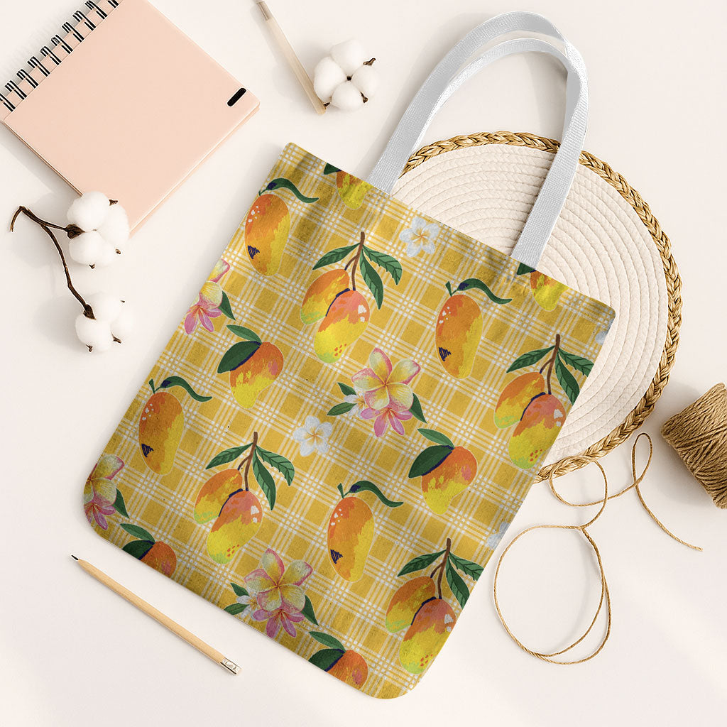 Aloha Hawaii Palaka Print Mango Plumeria Tote Bag Fresh Lemon LT7 White Strap One Size Yellow - Polynesian Pride