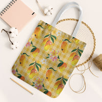 Aloha Hawaii Palaka Print Mango Plumeria Tote Bag Fresh Lemon LT7 White Strap One Size Yellow - Polynesian Pride