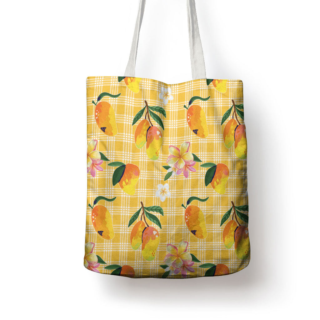 Aloha Hawaii Palaka Print Mango Plumeria Tote Bag Fresh Lemon LT7 - Polynesian Pride