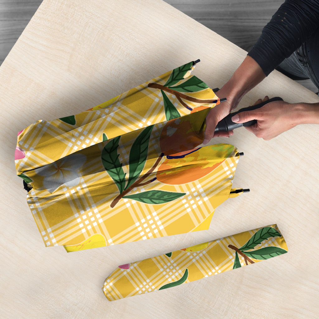 Aloha Hawaii Palaka Print Mango Plumeria Umbrella Fresh Lemon LT7 - Polynesian Pride