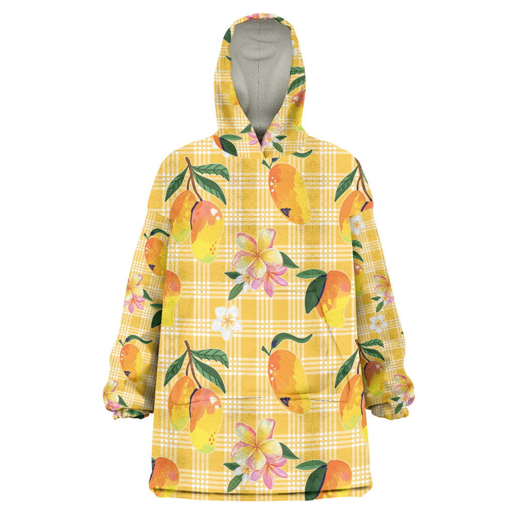 Aloha Hawaii Palaka Print Mango Plumeria Wearable Blanket Hoodie Fresh Lemon LT7 One Size Yellow - Polynesian Pride