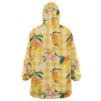 Aloha Hawaii Palaka Print Mango Plumeria Wearable Blanket Hoodie Fresh Lemon LT7 - Polynesian Pride