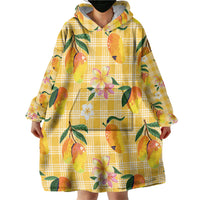 Aloha Hawaii Palaka Print Mango Plumeria Wearable Blanket Hoodie Fresh Lemon LT7 - Polynesian Pride