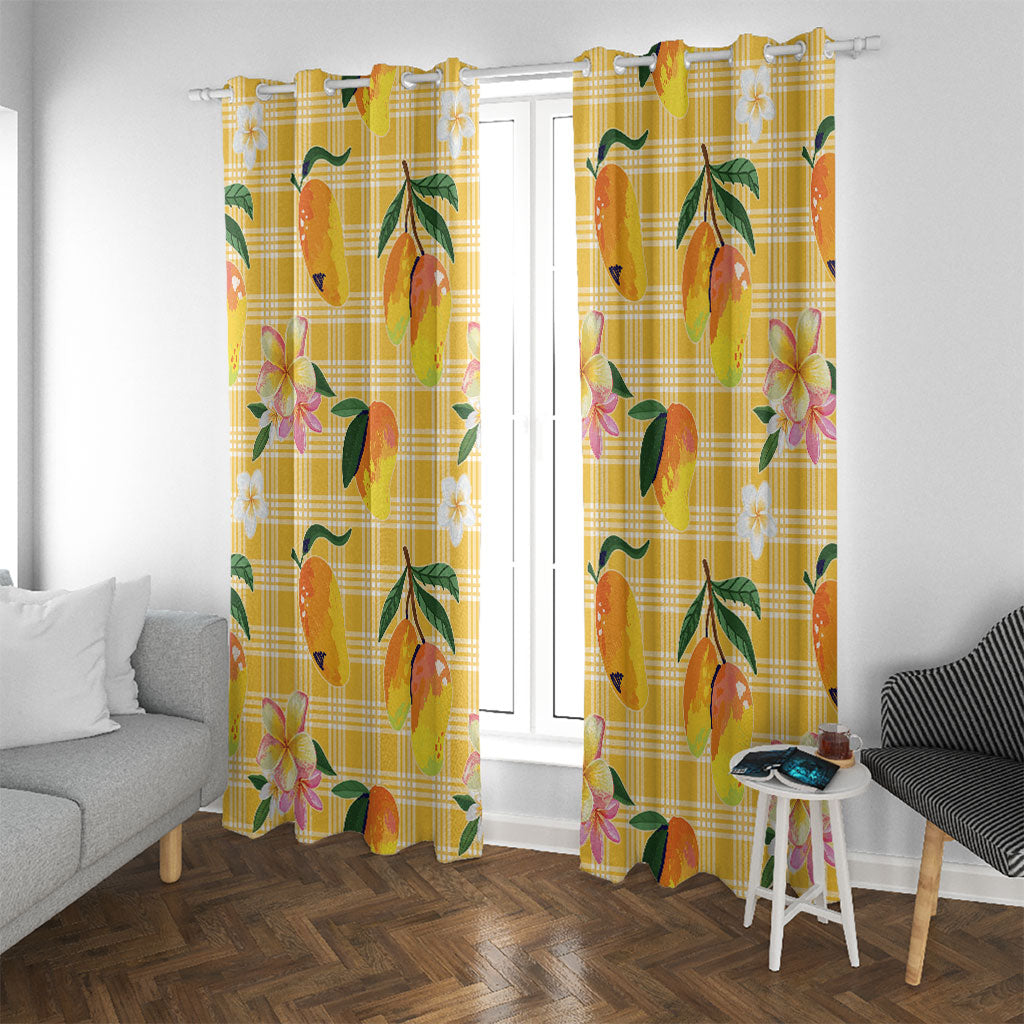 Aloha Hawaii Palaka Print Mango Plumeria Window Curtain Fresh Lemon LT7 With Grommets Yellow - Polynesian Pride