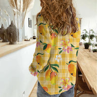 Aloha Hawaii Palaka Print Mango Plumeria Women Casual Shirt Fresh Lemon LT7 - Polynesian Pride