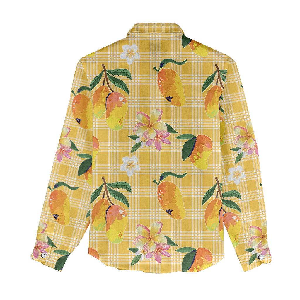 Aloha Hawaii Palaka Print Mango Plumeria Women Casual Shirt Fresh Lemon LT7 - Polynesian Pride