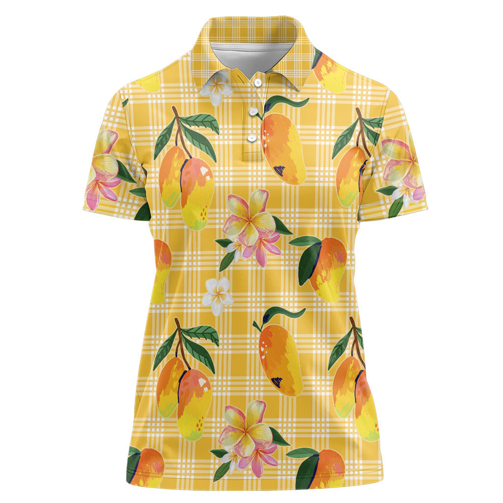 Aloha Hawaii Palaka Print Mango Plumeria Women Polo Shirt Fresh Lemon LT7 Female Yellow - Polynesian Pride