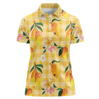Aloha Hawaii Palaka Print Mango Plumeria Women Polo Shirt Fresh Lemon LT7 Female Yellow - Polynesian Pride