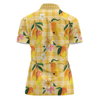 Aloha Hawaii Palaka Print Mango Plumeria Women Polo Shirt Fresh Lemon LT7 - Polynesian Pride