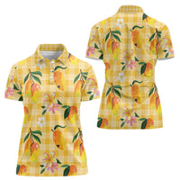 Aloha Hawaii Palaka Print Mango Plumeria Women Polo Shirt Fresh Lemon LT7 - Polynesian Pride