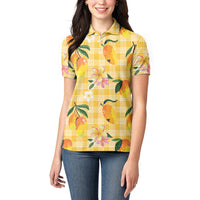 Aloha Hawaii Palaka Print Mango Plumeria Women Polo Shirt Fresh Lemon LT7 - Polynesian Pride