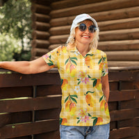 Aloha Hawaii Palaka Print Mango Plumeria Women Polo Shirt Fresh Lemon LT7 - Polynesian Pride