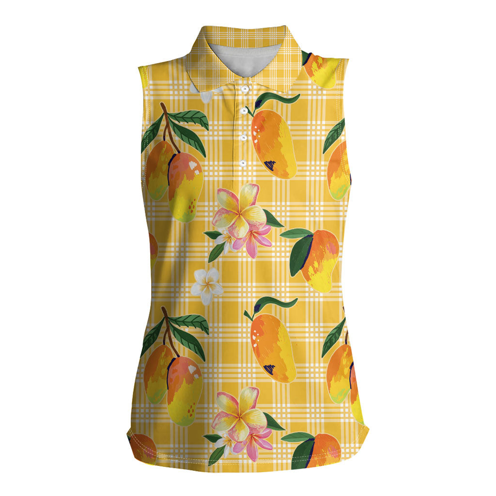 Aloha Hawaii Palaka Print Mango Plumeria Women Sleeveless Polo Shirt Fresh Lemon LT7 Female Yellow - Polynesian Pride