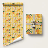 Aloha Hawaii Palaka Print Mango Plumeria Wrapping Paper Fresh Lemon LT7 58" × 23" Yellow - Polynesian Pride
