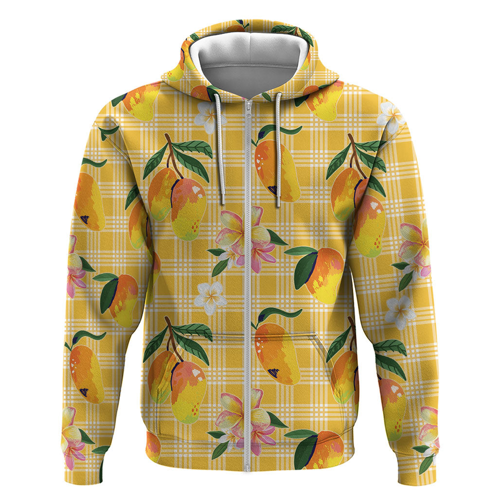 Aloha Hawaii Palaka Print Mango Plumeria Zip Hoodie Fresh Lemon LT7 Zip Hoodie Yellow - Polynesian Pride
