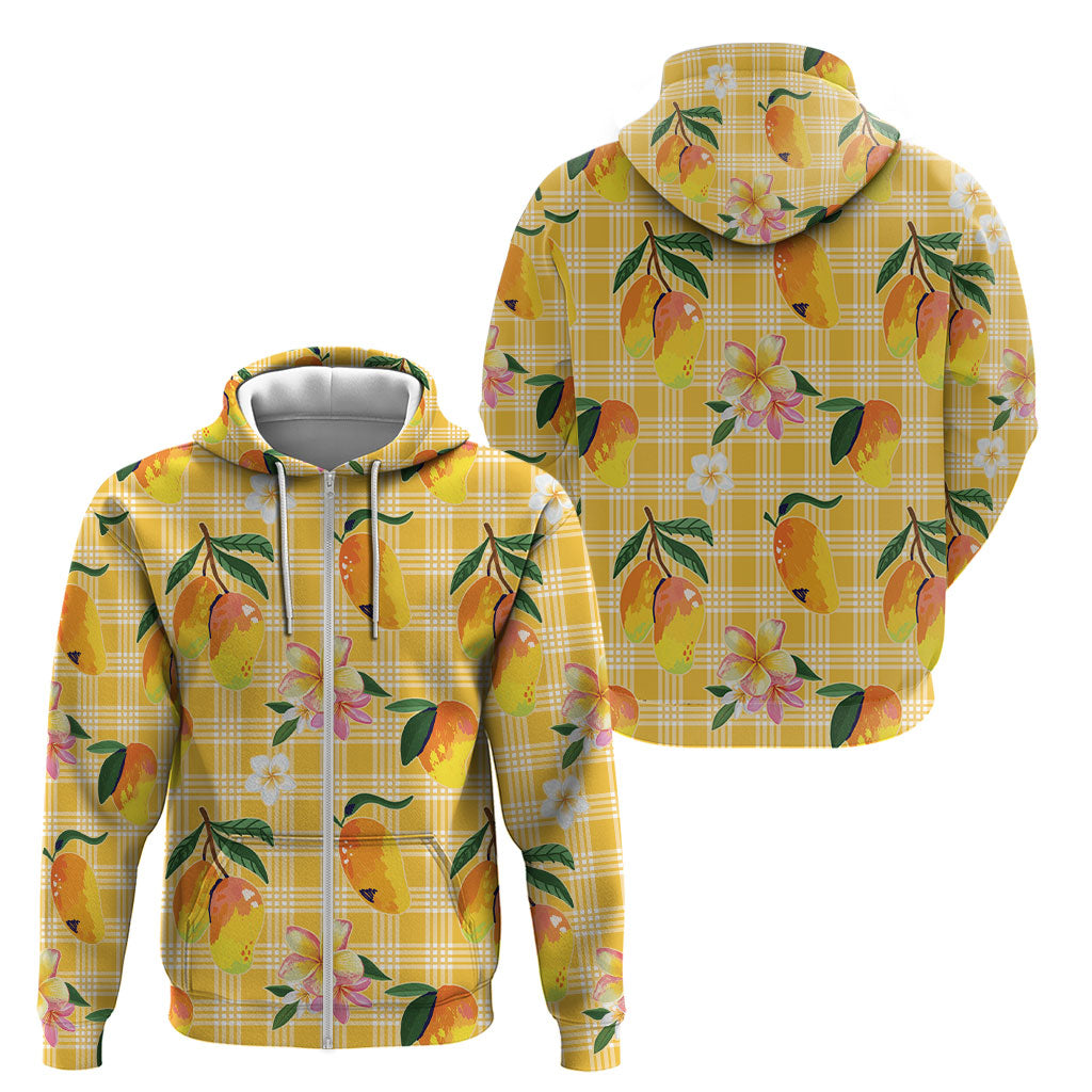 Aloha Hawaii Palaka Print Mango Plumeria Zip Hoodie Fresh Lemon LT7 - Polynesian Pride