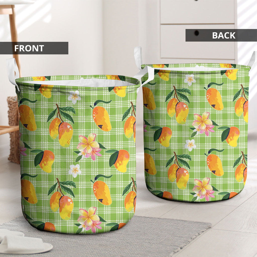 Aloha Hawaii Palaka Print Mango Plumeria Laundry Basket Cool Mint LT7 - Polynesian Pride