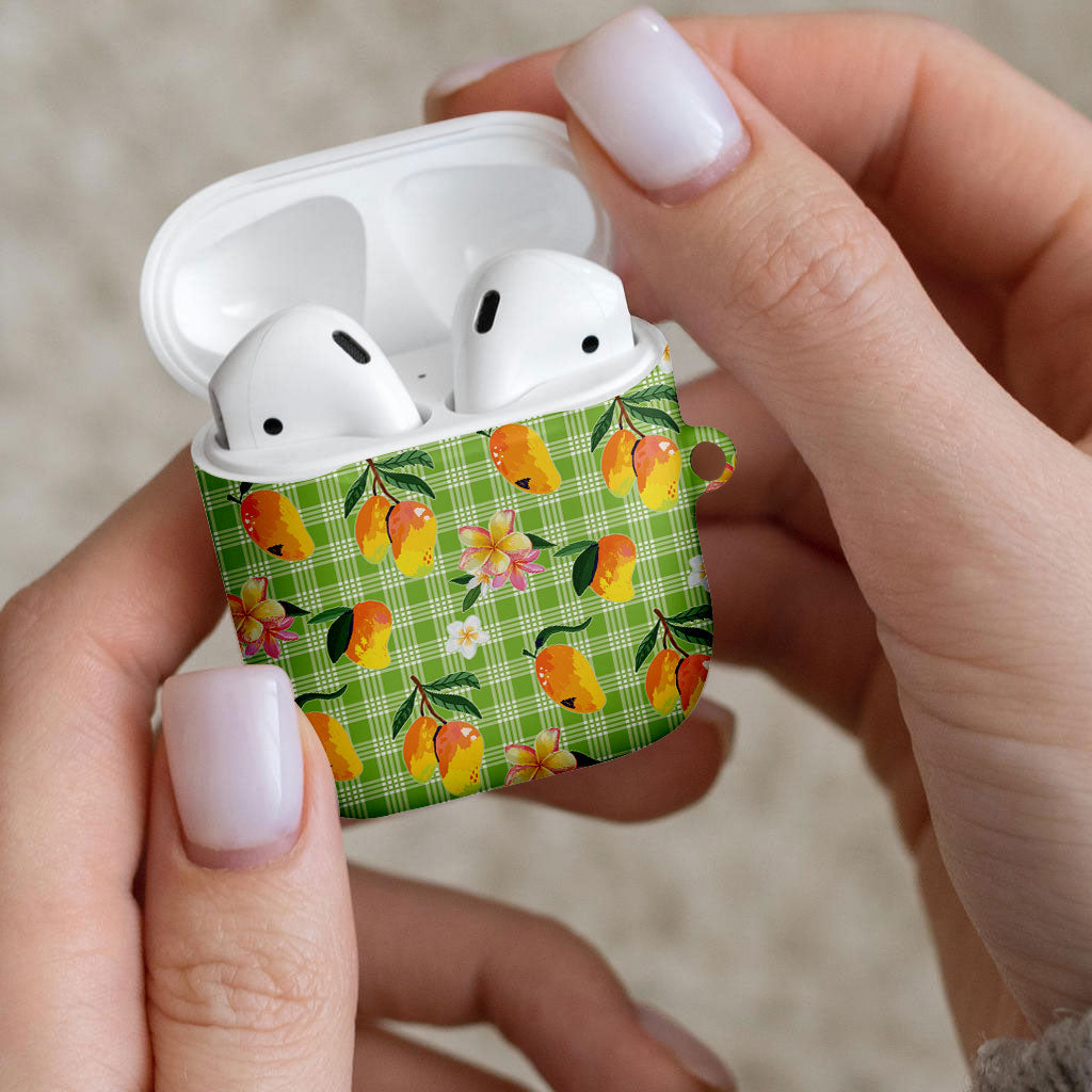 Aloha Hawaii Palaka Print Mango Plumeria AirPods Case Cool Mint LT7 - Polynesian Pride