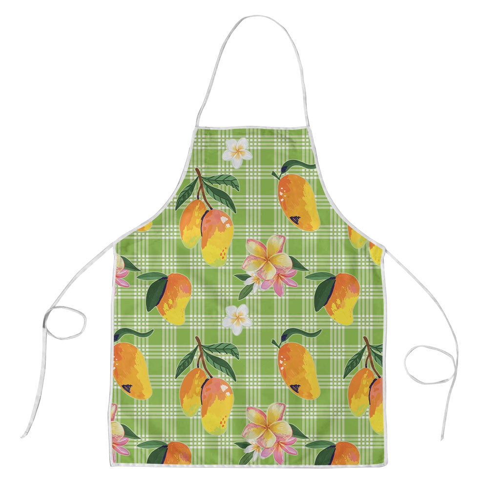 Aloha Hawaii Palaka Print Mango Plumeria Apron Cool Mint LT7 Mint - Polynesian Pride