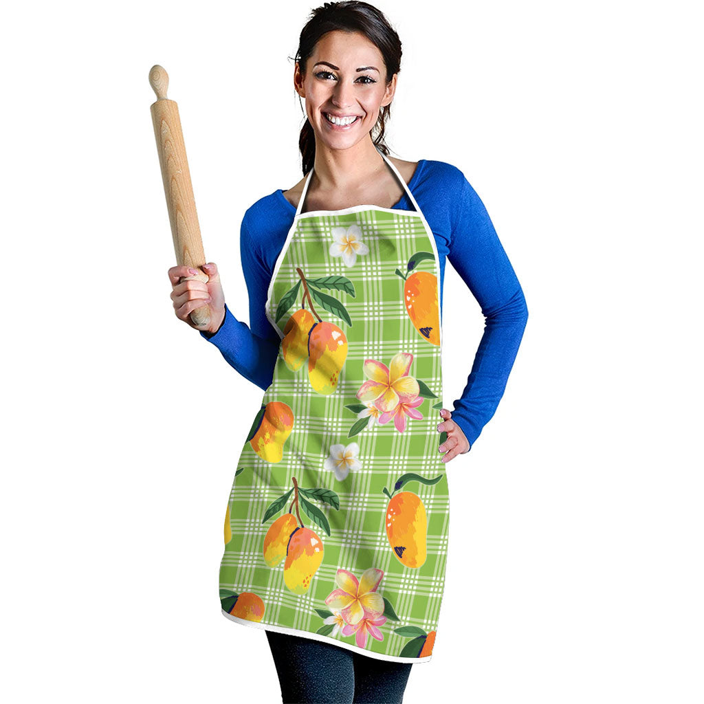 Aloha Hawaii Palaka Print Mango Plumeria Apron Cool Mint LT7 - Polynesian Pride
