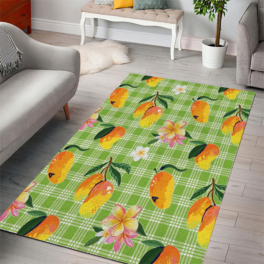Aloha Hawaii Palaka Print Mango Plumeria Area Rug Cool Mint LT7 - Polynesian Pride