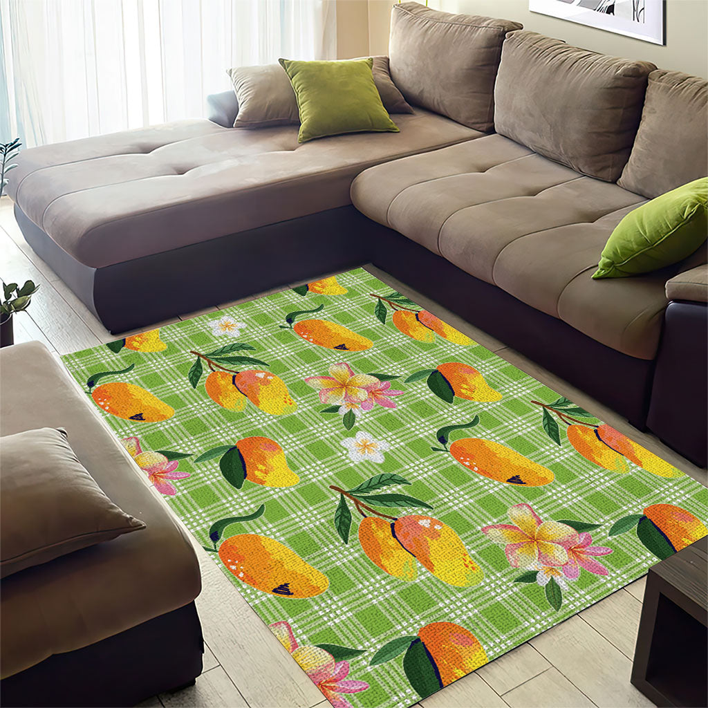 Aloha Hawaii Palaka Print Mango Plumeria Area Rug Cool Mint LT7 - Polynesian Pride