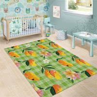 Aloha Hawaii Palaka Print Mango Plumeria Area Rug Cool Mint LT7 - Polynesian Pride