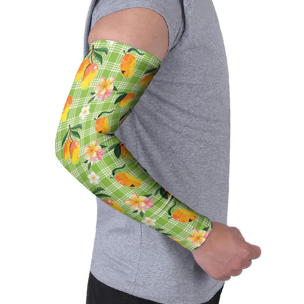 Aloha Hawaii Palaka Print Mango Plumeria Arm Sleeves Cool Mint LT7 - Polynesian Pride