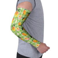 Aloha Hawaii Palaka Print Mango Plumeria Arm Sleeves Cool Mint LT7 - Polynesian Pride