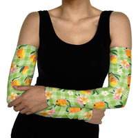 Aloha Hawaii Palaka Print Mango Plumeria Arm Sleeves Cool Mint LT7 - Polynesian Pride