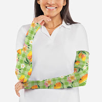 Aloha Hawaii Palaka Print Mango Plumeria Arm Sleeves Cool Mint LT7 - Polynesian Pride