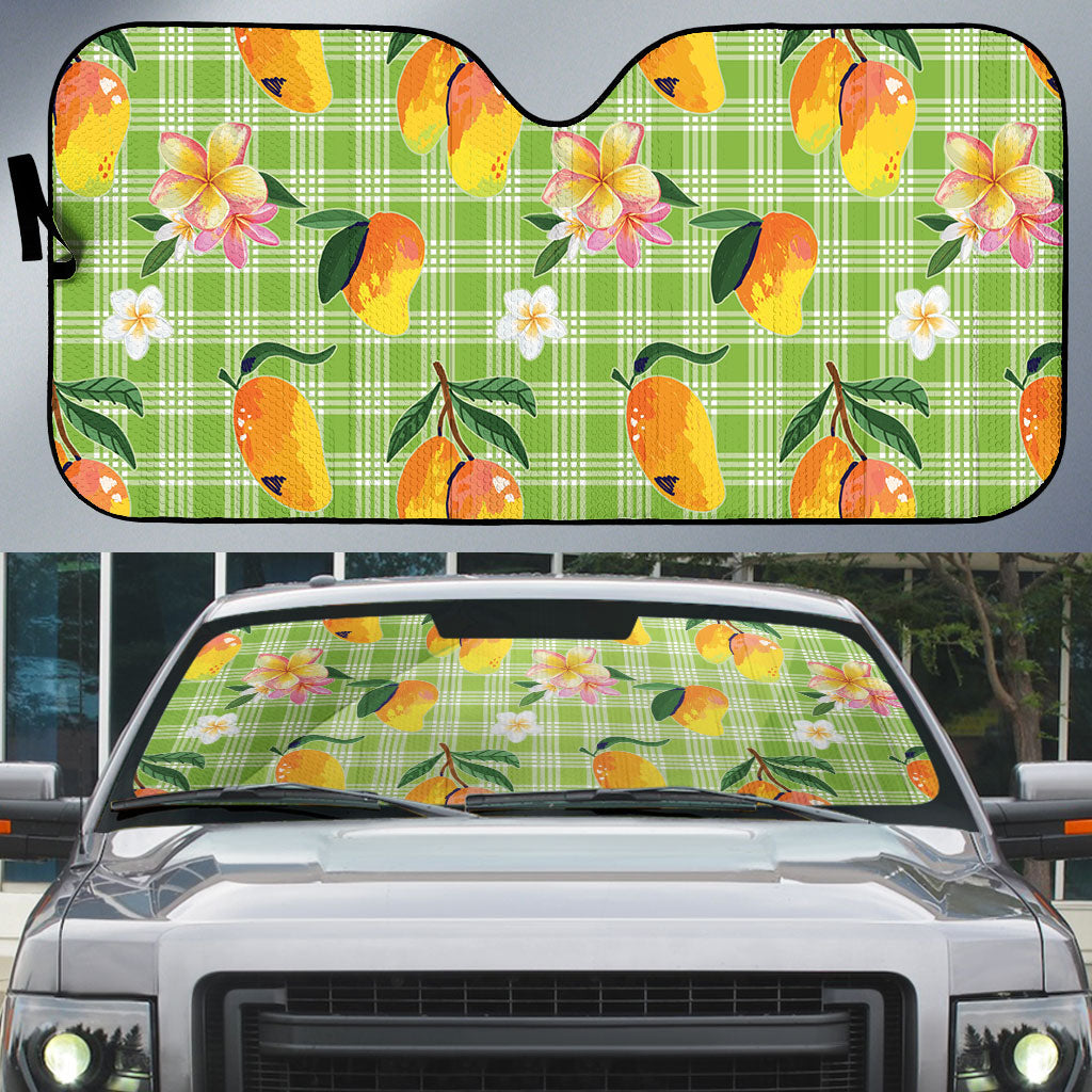 Aloha Hawaii Palaka Print Mango Plumeria Auto Sun Shade Cool Mint LT7 Mint - Polynesian Pride