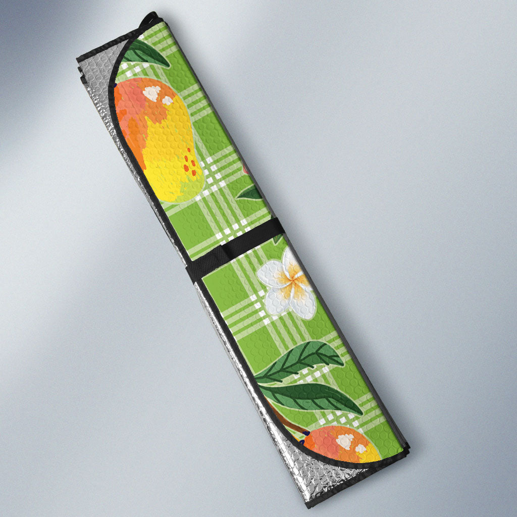 Aloha Hawaii Palaka Print Mango Plumeria Auto Sun Shade Cool Mint LT7 - Polynesian Pride