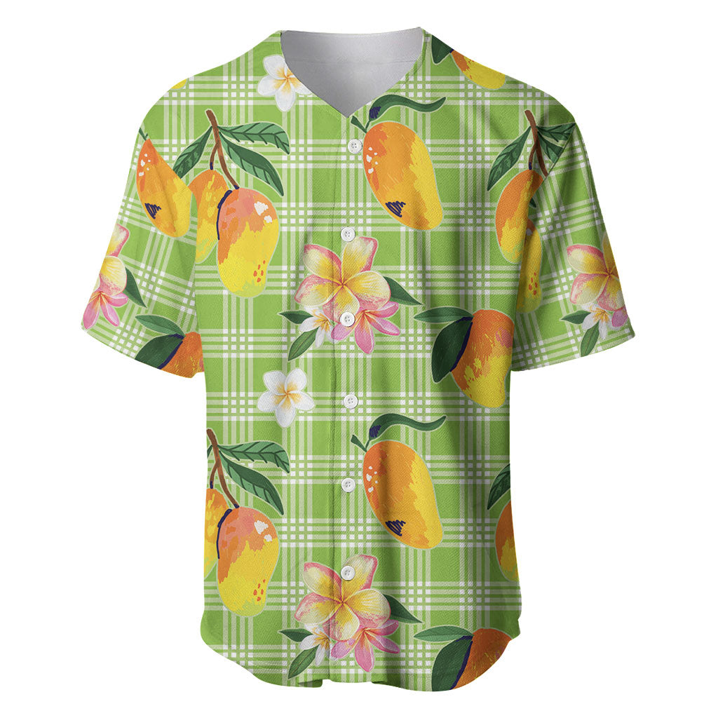 Aloha Hawaii Palaka Print Mango Plumeria Baseball Jersey Cool Mint LT7 Mint - Polynesian Pride