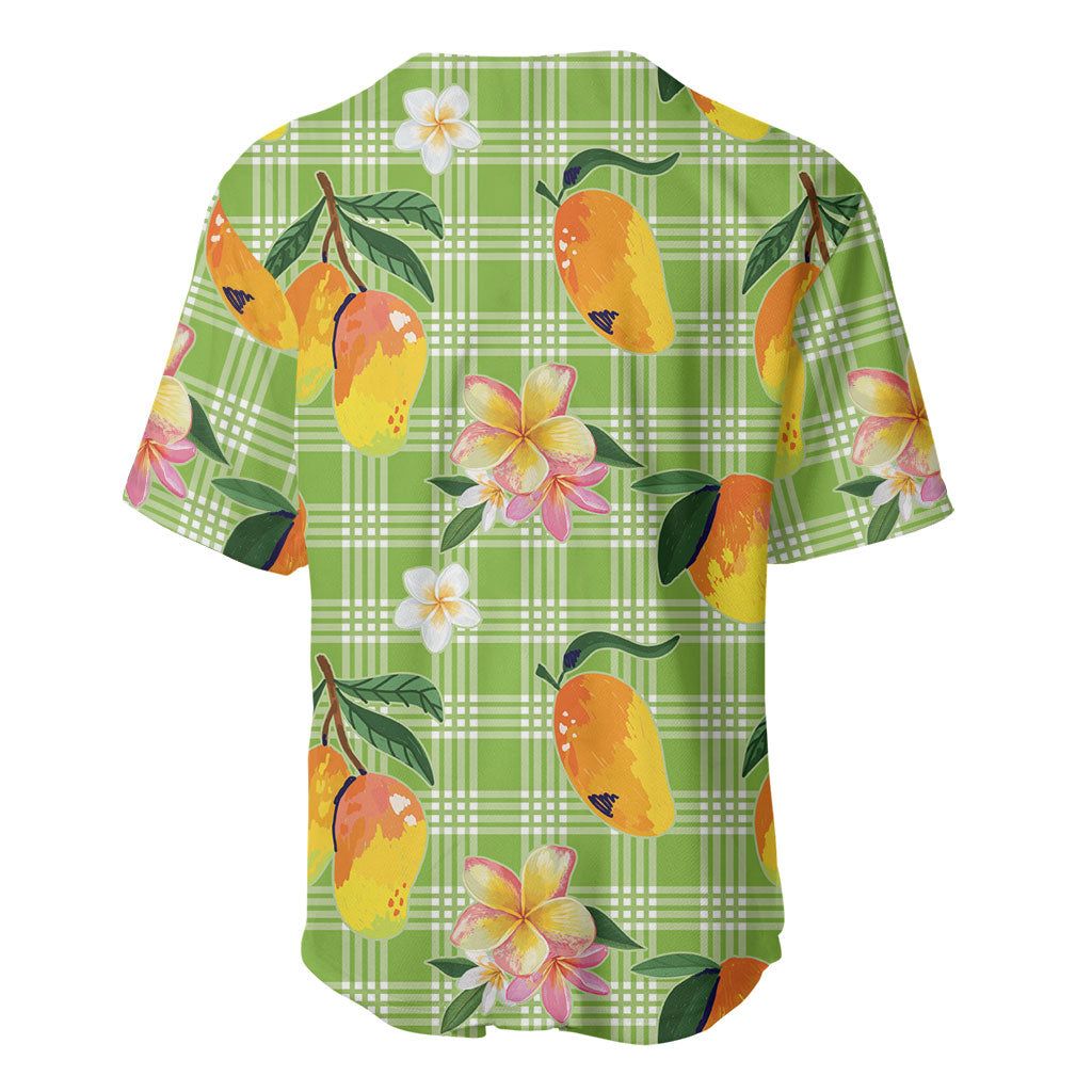 Aloha Hawaii Palaka Print Mango Plumeria Baseball Jersey Cool Mint LT7 - Polynesian Pride