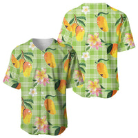 Aloha Hawaii Palaka Print Mango Plumeria Baseball Jersey Cool Mint LT7 - Polynesian Pride