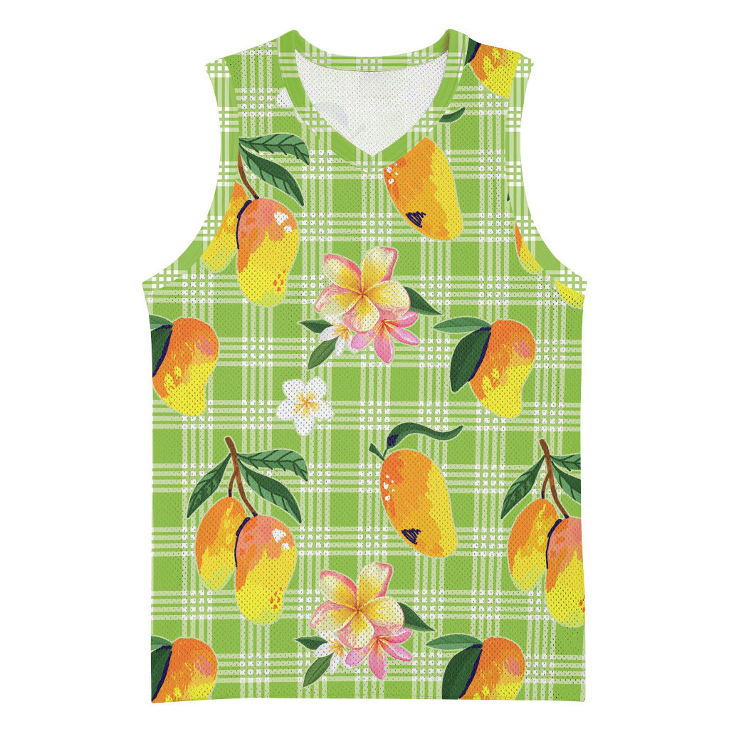Aloha Hawaii Palaka Print Mango Plumeria Basketball Jersey Cool Mint LT7 Unisex Mint - Polynesian Pride