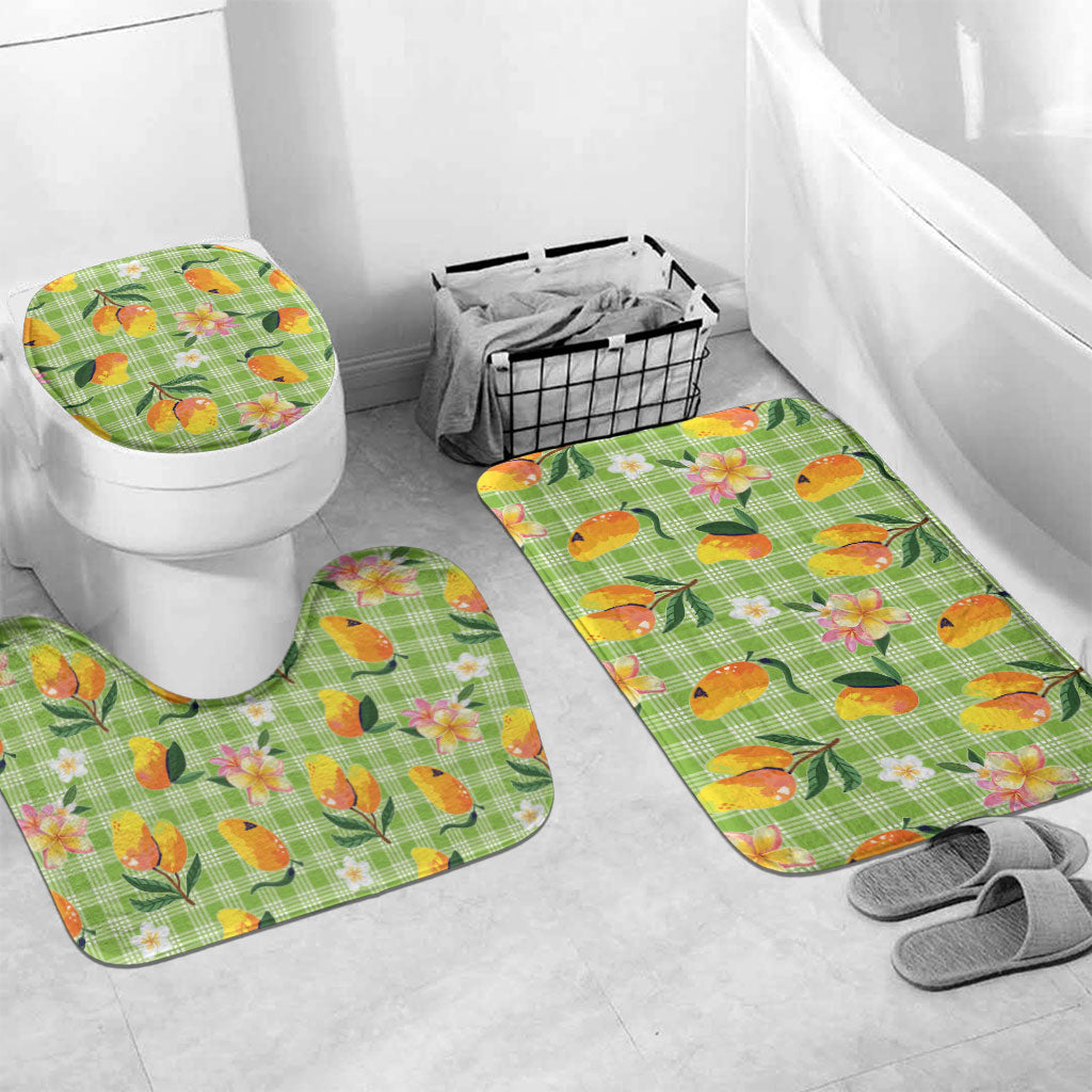 Aloha Hawaii Palaka Print Mango Plumeria Bathroom Set Cool Mint LT7 Mat Set Only (3 pcs) One Size Mint - Polynesian Pride