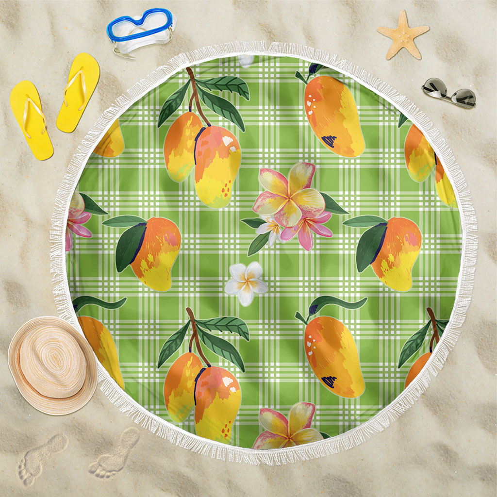 Aloha Hawaii Palaka Print Mango Plumeria Beach Blanket Cool Mint LT7 One Size 150cm Mint - Polynesian Pride