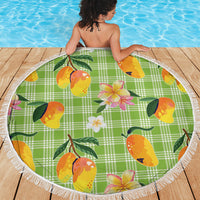 Aloha Hawaii Palaka Print Mango Plumeria Beach Blanket Cool Mint LT7 - Polynesian Pride