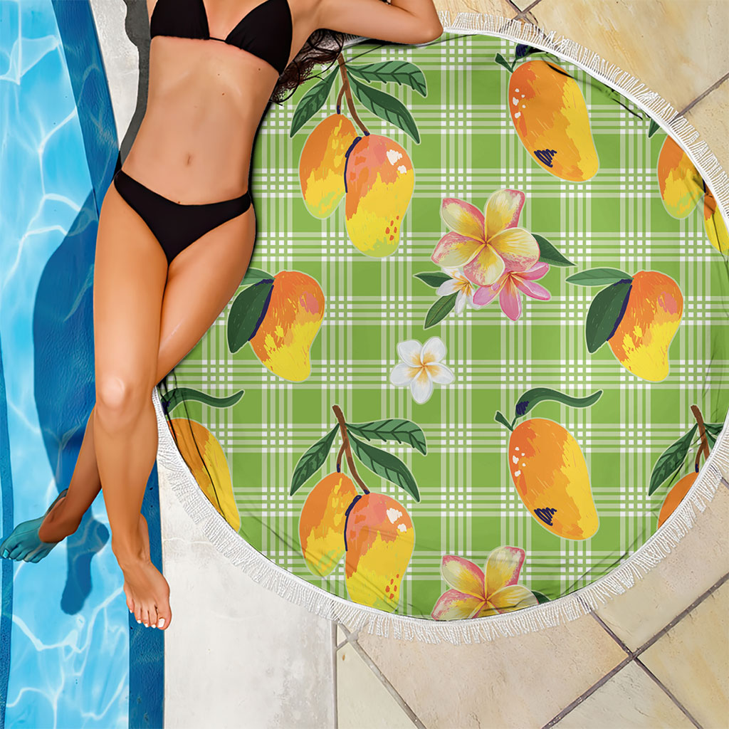 Aloha Hawaii Palaka Print Mango Plumeria Beach Blanket Cool Mint LT7 - Polynesian Pride