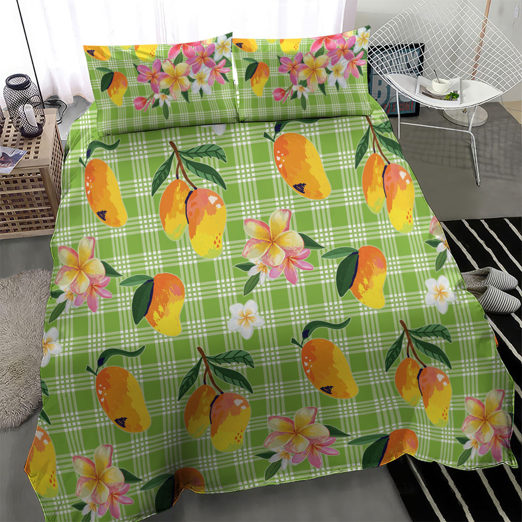 Aloha Hawaii Palaka Print Mango Plumeria Bedding Set Cool Mint LT7 - Polynesian Pride