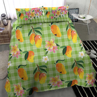 Aloha Hawaii Palaka Print Mango Plumeria Bedding Set Cool Mint LT7 - Polynesian Pride