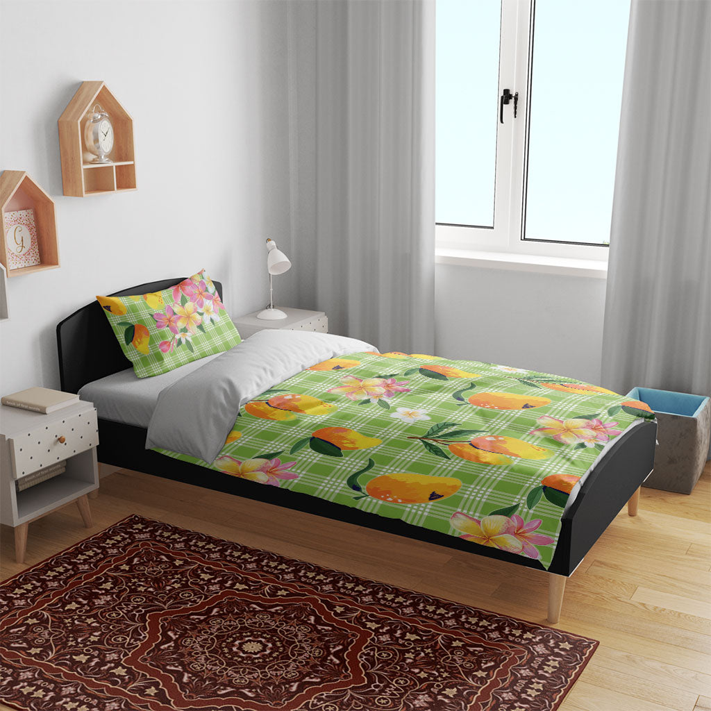 Aloha Hawaii Palaka Print Mango Plumeria Bedding Set Cool Mint LT7 - Polynesian Pride