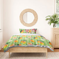 Aloha Hawaii Palaka Print Mango Plumeria Bedding Set Cool Mint LT7 - Polynesian Pride