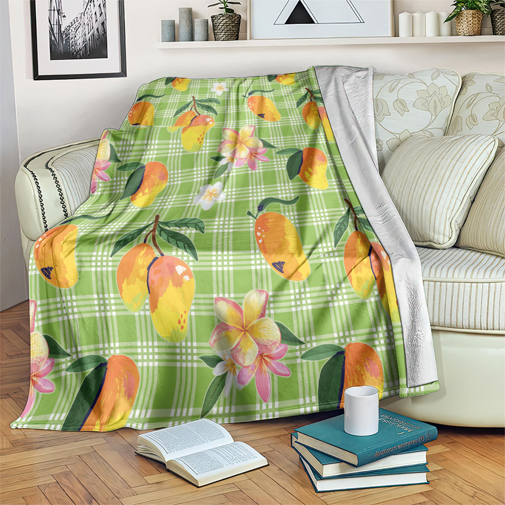Aloha Hawaii Palaka Print Mango Plumeria Blanket Cool Mint LT7 Mint - Polynesian Pride