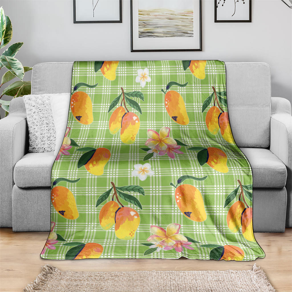 Aloha Hawaii Palaka Print Mango Plumeria Blanket Cool Mint LT7 - Polynesian Pride