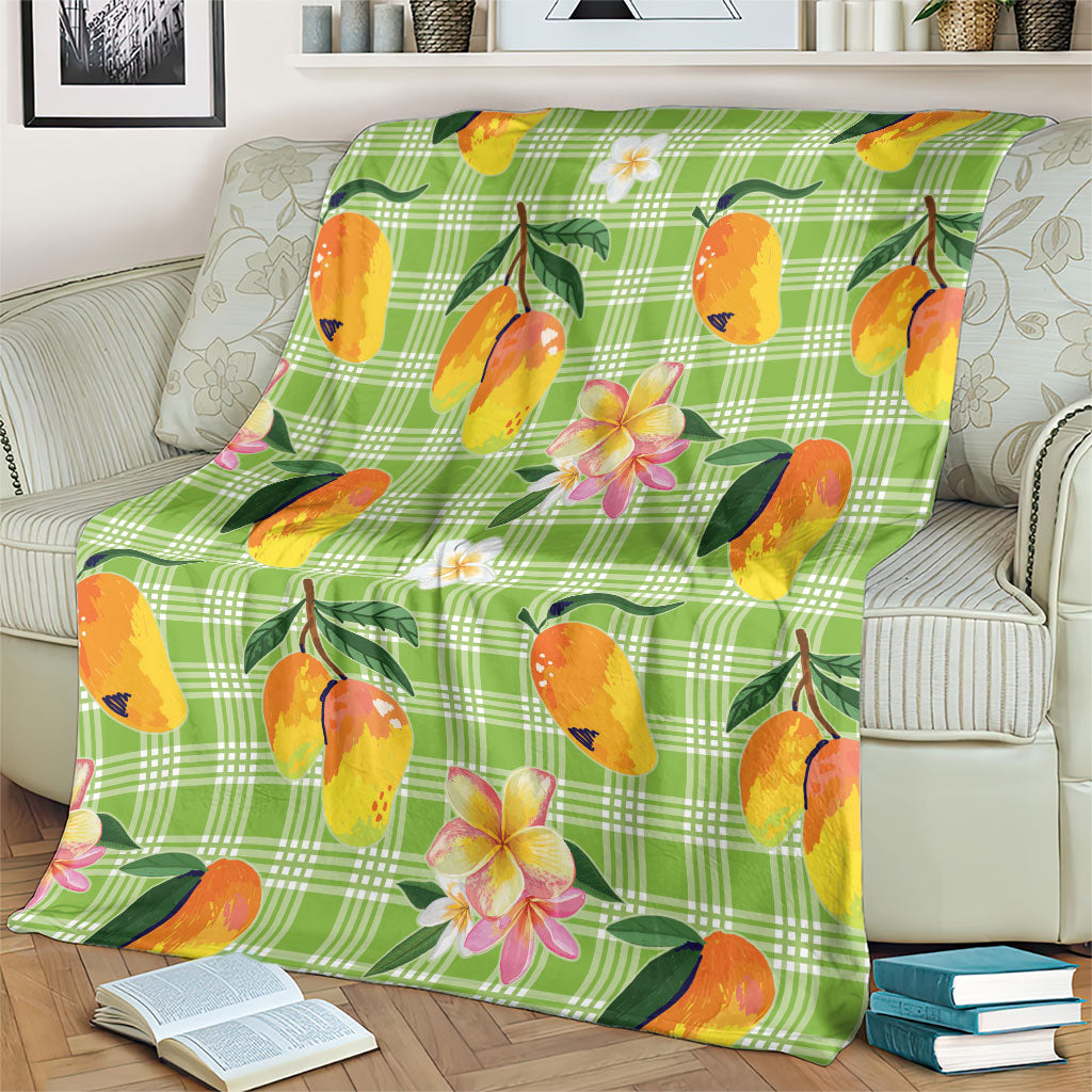 Aloha Hawaii Palaka Print Mango Plumeria Blanket Cool Mint LT7 - Polynesian Pride